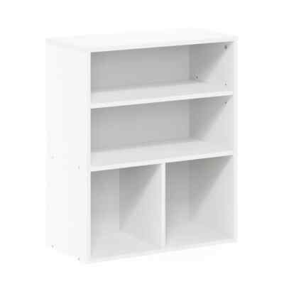 Small Short Bookcase Cubby Base Three Tier Matte Finish Compact Storage