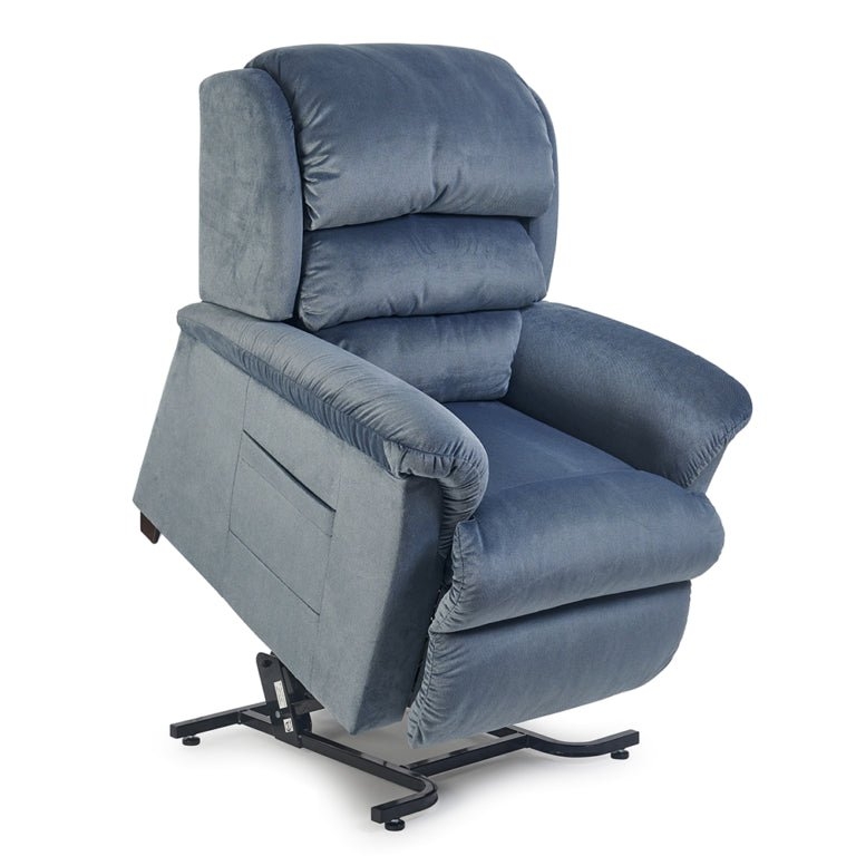 Small Slate Blue Power Lift Chair Recliner with Velvet-Like Texture