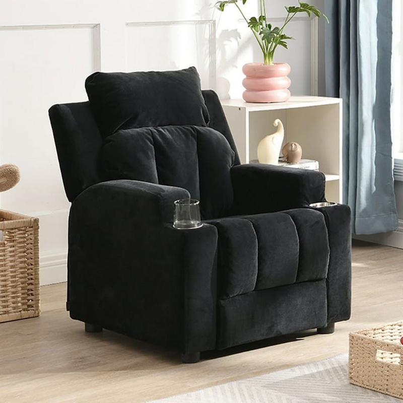 Small Velvet Kids Recliner with Dual Cup Holders