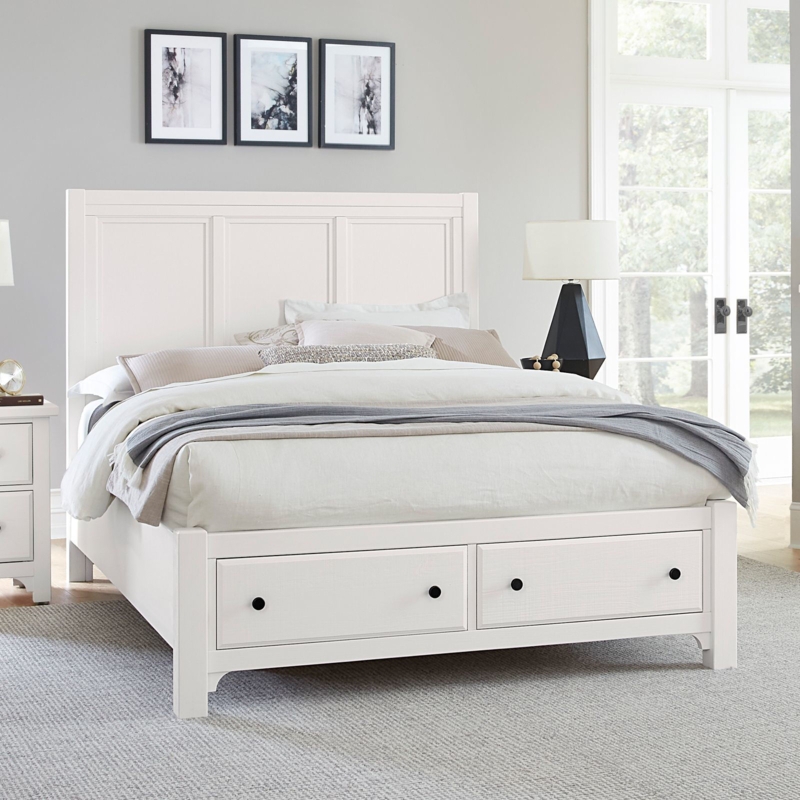 Soft White Farmhouse Storage Bed Paneled Headboard Footboard Drawers
