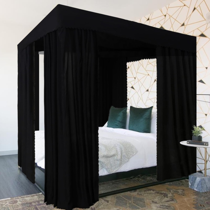 Solid Black Canopy Drapes Floor Length Valance Dramatic Glam (70 characters)