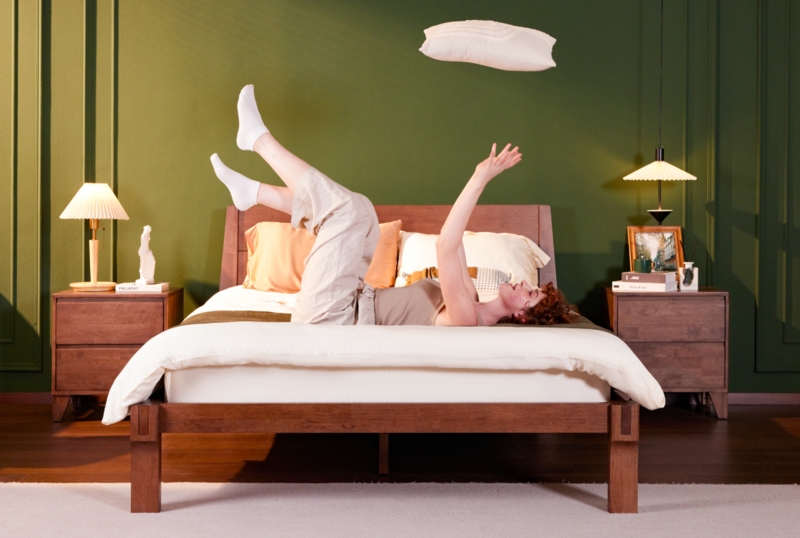 Solid Wood Platform Bed Frame with Interlocking Japanese Joinery