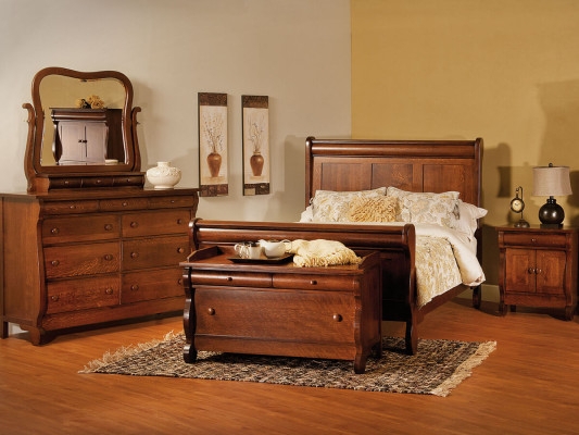Solid Wood Sleigh Bedroom Set with Matching Storage Chest Bench Farmhouse