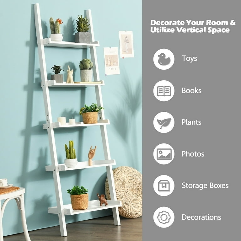 Space-Saving Leaning Ladder Shelf for Vertical Storage
