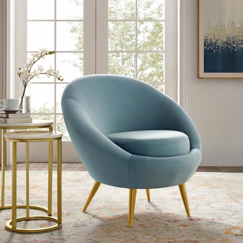 Spherical Accent Chair featuring Gold Tapered Legs and Velvet