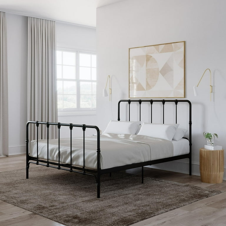 Spindle Bed Frame Matte Black Farmhouse Silhouette with Footboard
