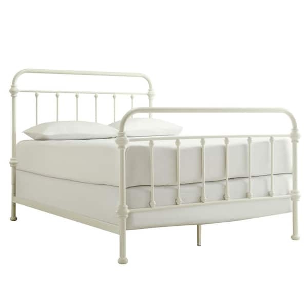Spindle Bed Off-White Metal Victorian Silhouette with Curved Frame