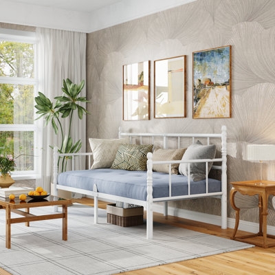 Spindle Frame Daybed featuring Tufted Blue Cushion