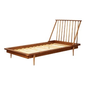 Spindle Platform Bed Caramel Wood Mid-Century Twin Frame