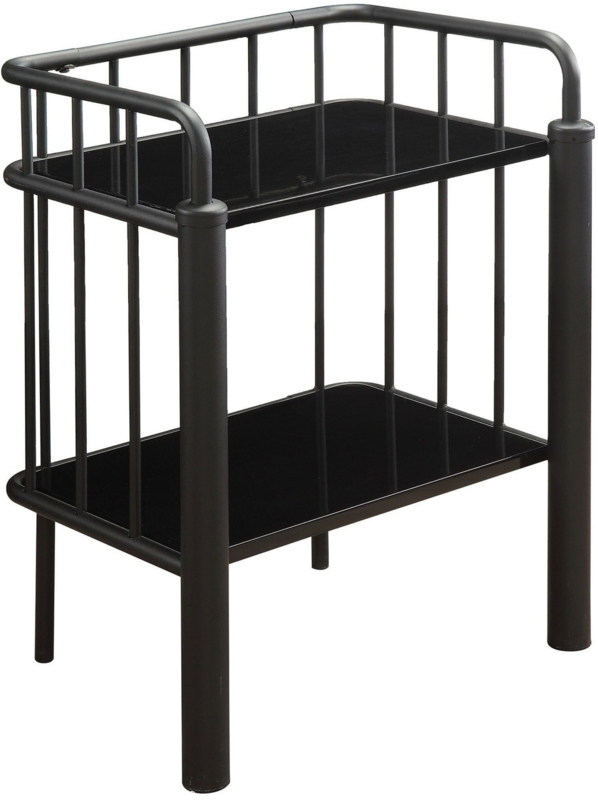 Spindled Rail Nightstand, Metal Frame, Two Tiers, Matte Finish