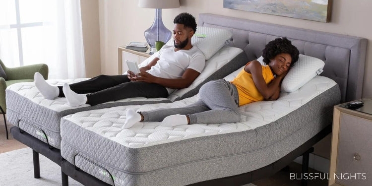 Split Adjustable Bed with Grey Upholstered Border and Quilted Top