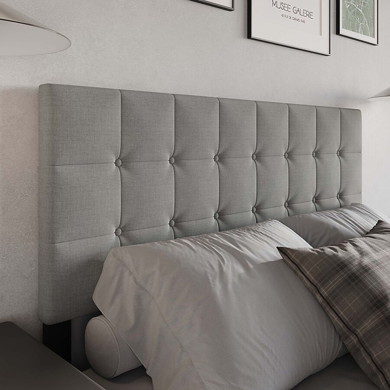 Square Button Tufted Headboard Linen Look Fabric Transitional Decor