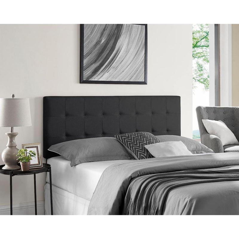 Square Panel Headboard Upholstered Grid Pattern Contemporary Style