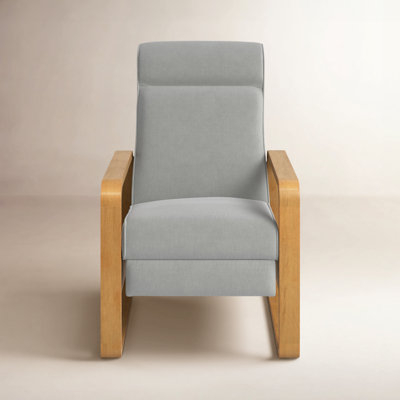 Square Wood Frame Recliner, Light Gray Linen-Like Fabric & High Back