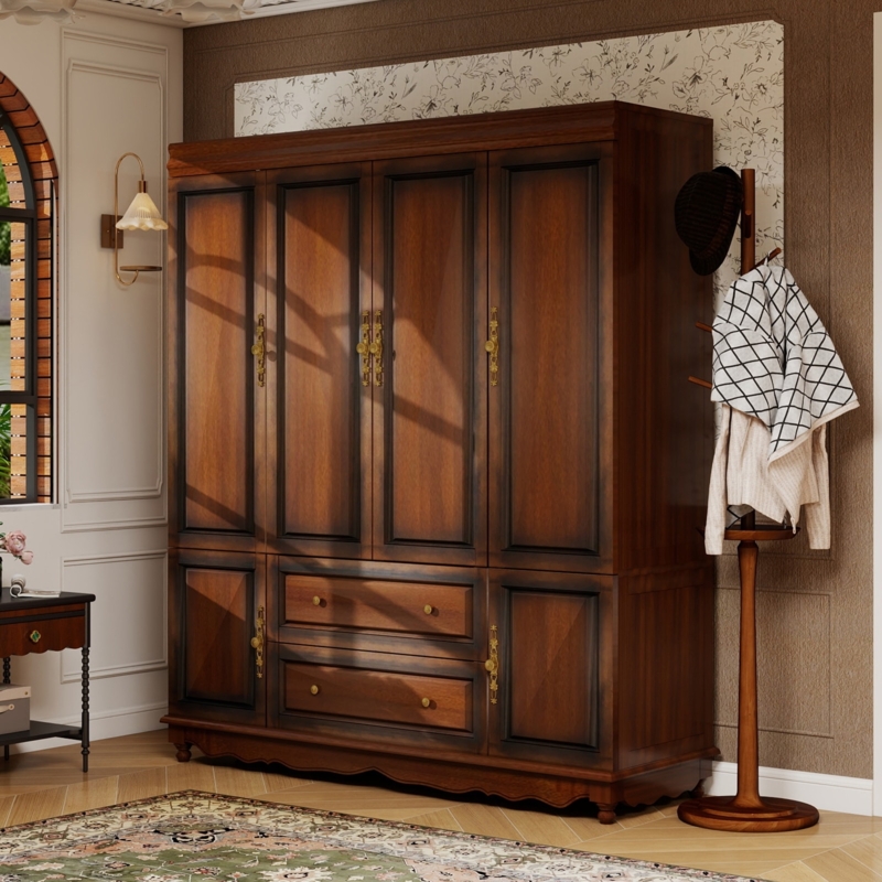 Stately Dark Wood Armoire featuring Ornate Gold Hardware