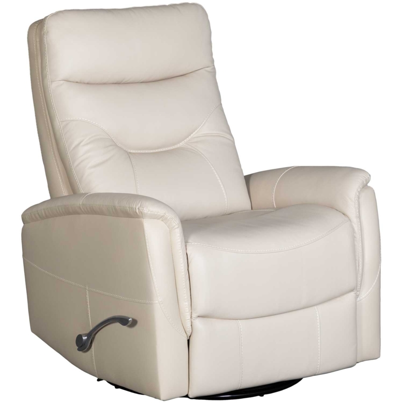 Stone Cream Leather-Like Swivel Rocker Recliner with Channel Stitching