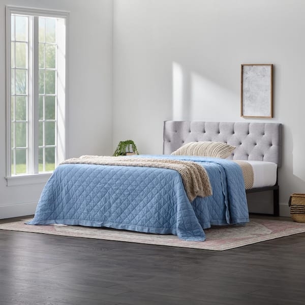 Stone Gray Tufted Headboard, Low Profile Bed Frame