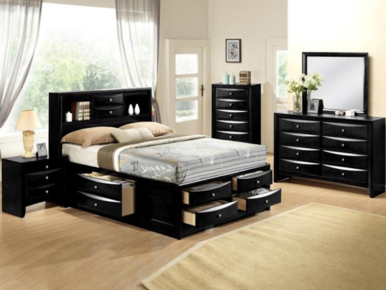 Storage Bed Black Sleigh Headboard Footboard Drawers
