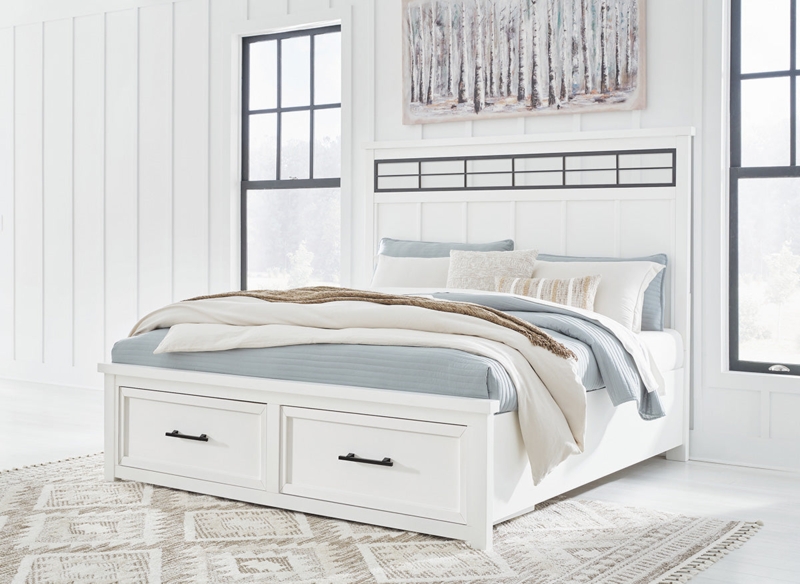 Storage Bed California King featuring Grid Headboard Detail and Panels