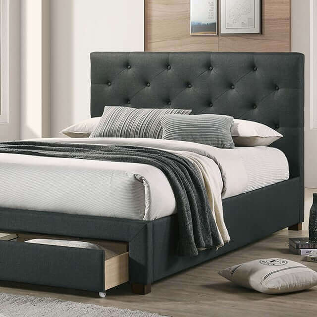 Storage Bed Charcoal Diamond Tufted Wingback Headboard with Drawers