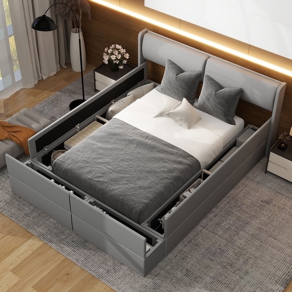 Storage Bed Charcoal Grey Upholstered Under Bed Storage Winged Headboard