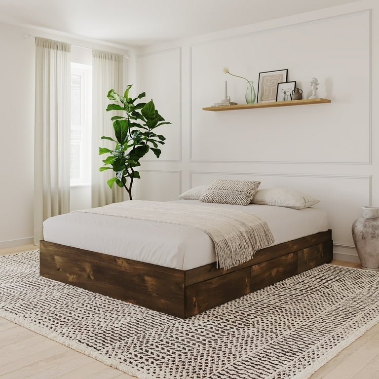Storage Bed Dark Truffle Finish Minimalist No Headboard Drawers