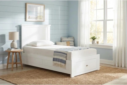 Storage Bed featuring Integrated Footboard Drawer and Coastal Style