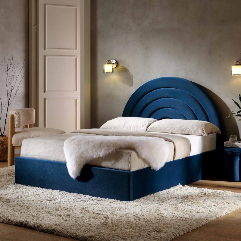 Storage Bed Gas Lift Mechanism Vertical Channel Tufting Velvet Finish