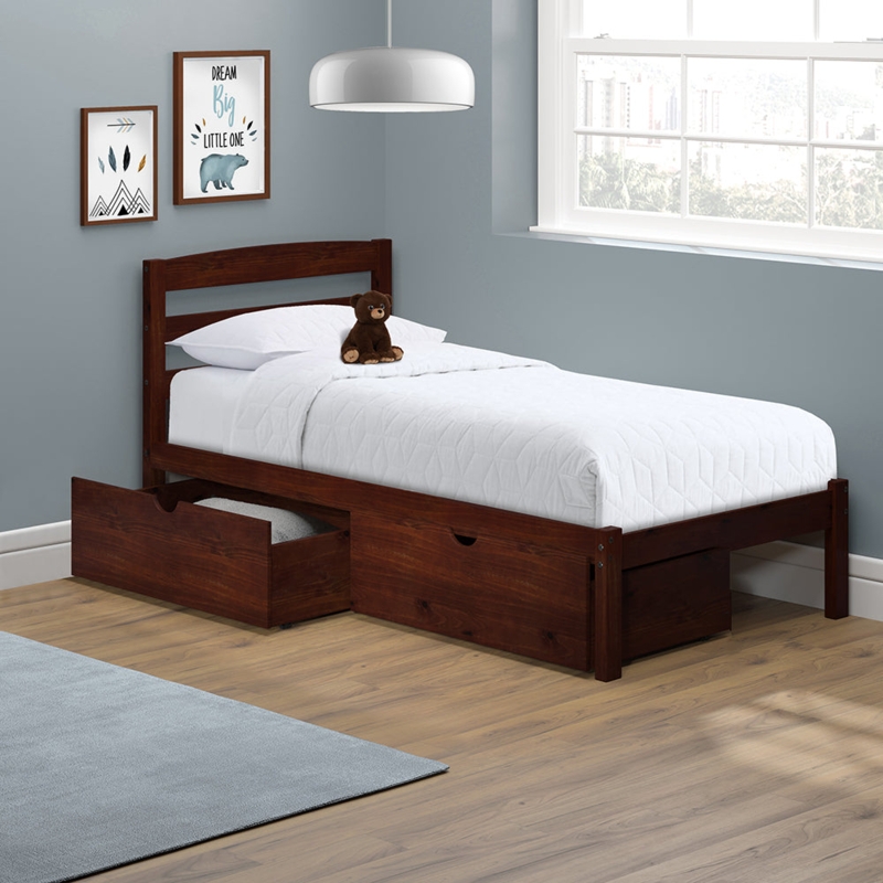 Storage Bed in Cherry Finish with Underbed Drawers and Slat Headboard