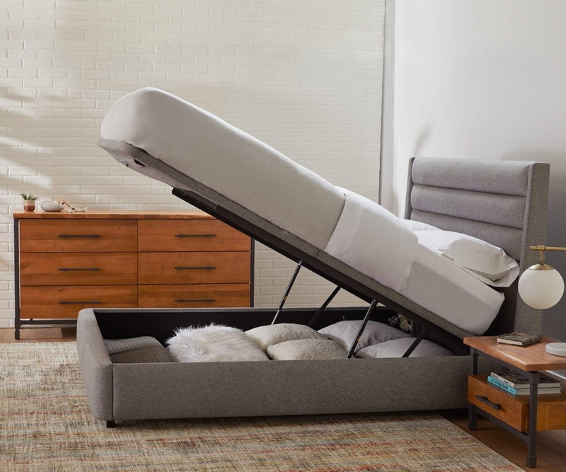 Storage Bed Light Grey Lift Up Hydraulic Mechanism Channeled