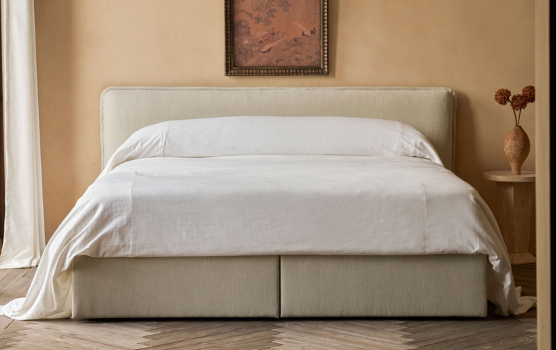 Storage Bed Low Profile Headboard Oatmeal Linen Modern Style