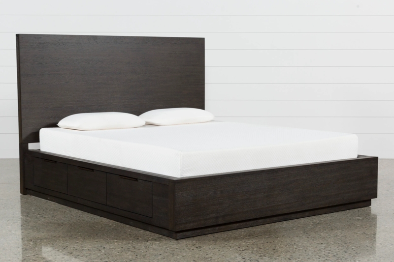 Storage Bed Mid Tone Wood Finish Footboard Storage Panel Headboard