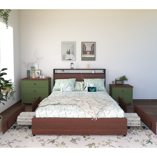 Storage Bed, Mixed Material Frame, Wire Drawers & Charging Shelf