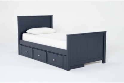 Storage Bed, Navy Finish, Three Integrated Undercarriage Drawers