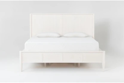 Storage Bed, Paneled Headboard, Queen Bed with Drawers, Whitewashed