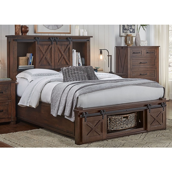 Storage Bed Rustic Barn Door with Sliding Doors and X-Brace Design