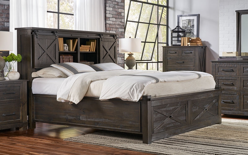 Storage Bed Rustic Industrial Barn Doors with X-Brace Footboard