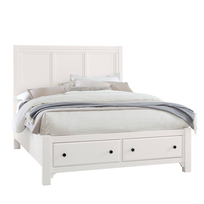 Storage Bed Soft White Three-Panel Headboard Farmhouse Drawers
