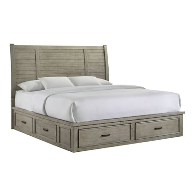 Storage Bed Weathered Gray Tall Horizontal Plank Headboard Drawers