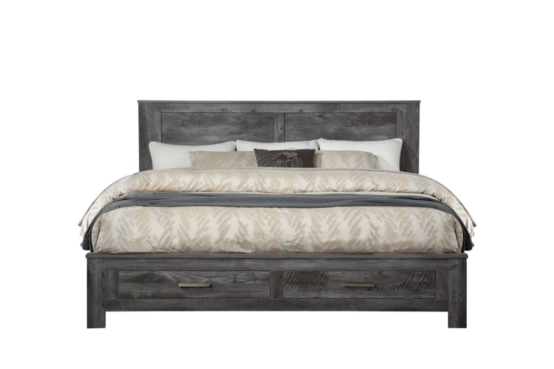 Storage Bed Weathered Wood Finish Integrated Footboard Drawers