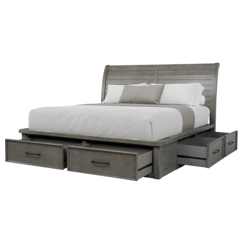 Storage Bed Weathered Wood Slatted Headboard Bed Frame