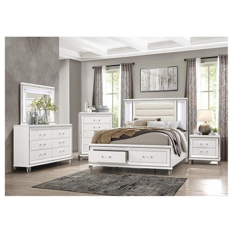 Storage Bed White King Size Transitional with Footboard Drawers