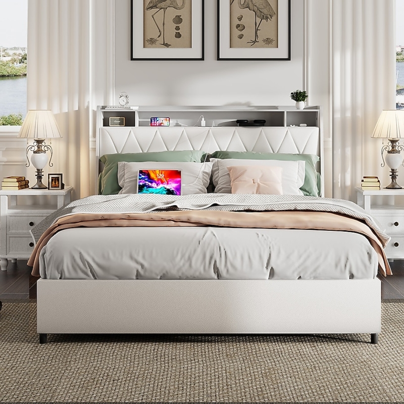 Storage Bed White Queen Bed With Headboard Storage Diamond Tufted