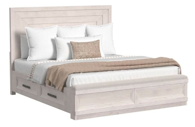 Storage Bed Whitewashed Geometric Headboard Integrated Storage