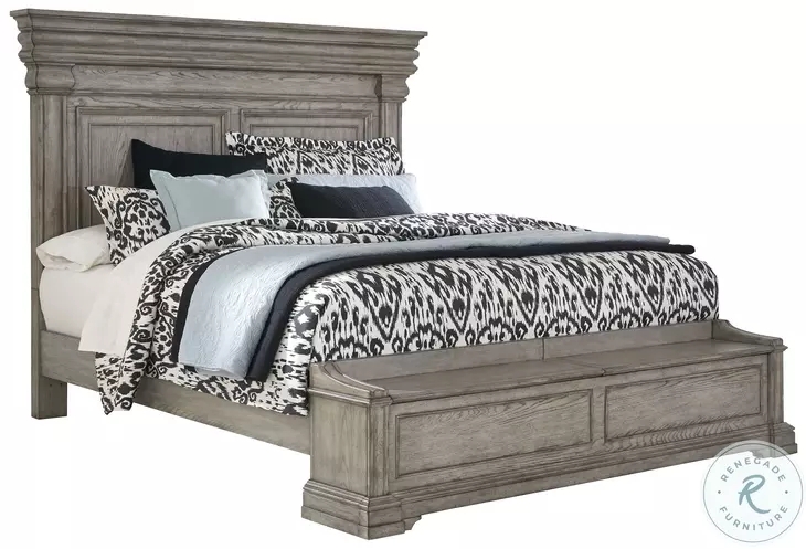 Storage Bed with Integrated Footboard Bench and Crown Molding