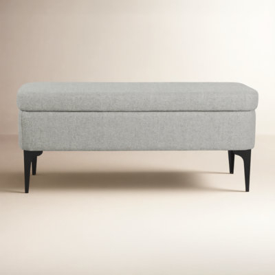 Storage Bench, Gray Button Tufted Fabric, Splayed Tapered Legs