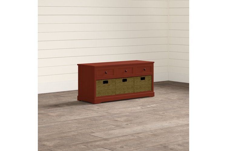 Storage Bench Three Drawers Woven Baskets Farmhouse Style