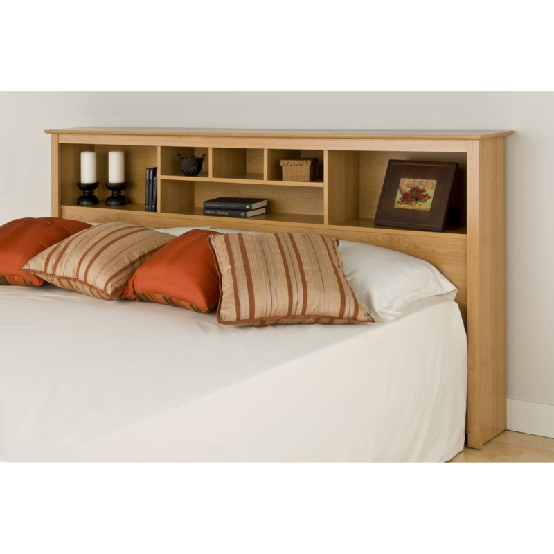 Storage Headboard Light Oak Finish Multiple Cubbies Functional
