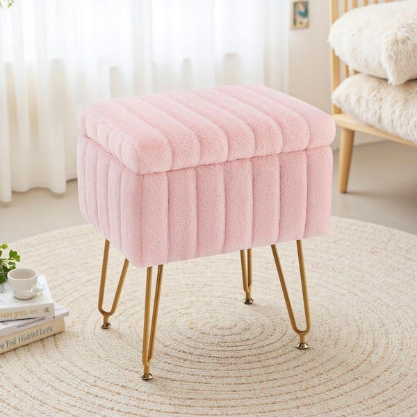Storage Ottoman Channel Tufted Gold Hairpin Legs Blush