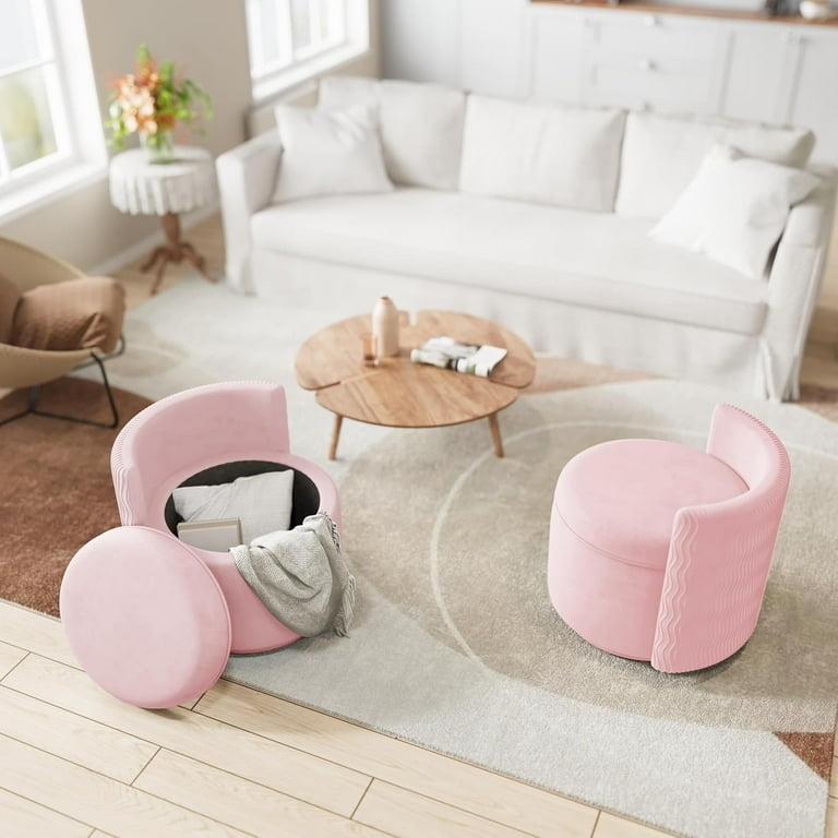Storage Ottoman Pink Velvet Hidden Compartment Removable Lid Swivel